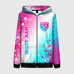 Толстовка на молнии женская West Ham neon gradient style вертикально, цвет: 3D-черный