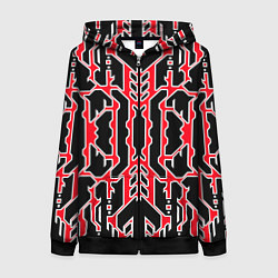 Толстовка на молнии женская Техно красные линии с белой обводкой на чёрном фон, цвет: 3D-черный