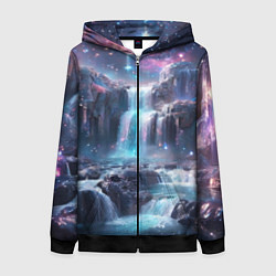 Толстовка на молнии женская Волшебный ночной водопад, цвет: 3D-черный