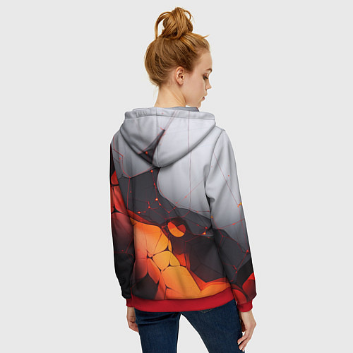 Женская толстовка на молнии Объемная плита с красной лавой иллюстрация / 3D-Красный – фото 4
