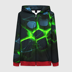 Женская толстовка на молнии Зеленый неон и разлом плит