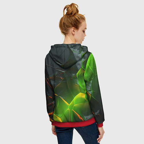 Женская толстовка на молнии Зеленая абстрактная неоновая текстура / 3D-Красный – фото 4