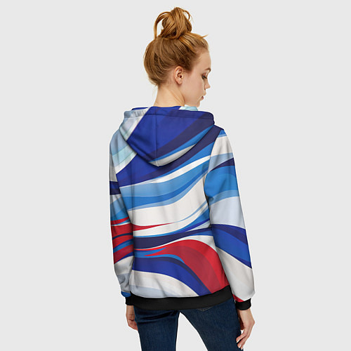 Женская толстовка на молнии Герб России на абстрактном фоне в цветах России / 3D-Черный – фото 4