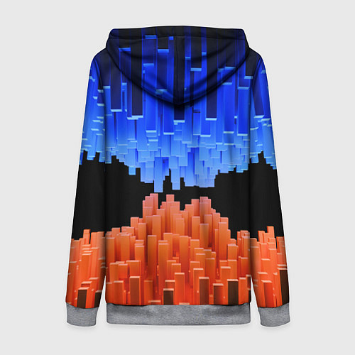Женская толстовка на молнии Стягивающиеся в центре синие и оранжевые блоки / 3D-Меланж – фото 2