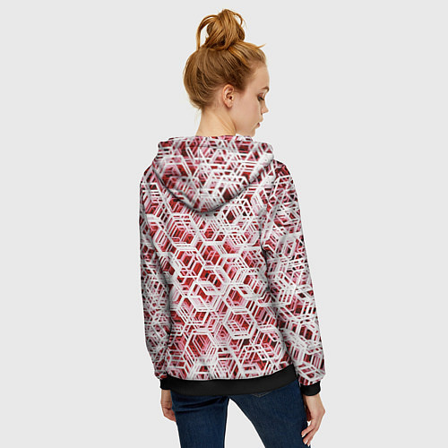 Женская толстовка на молнии Хаотичный гексагональный каркас в красном тумане / 3D-Черный – фото 4