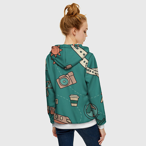 Женская толстовка на молнии Предметы для путешествий, транспорт / 3D-Белый – фото 4