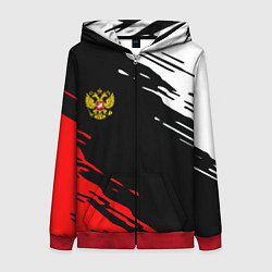 Толстовка на молнии женская Герб РФ краски текстура абстрактные, цвет: 3D-красный
