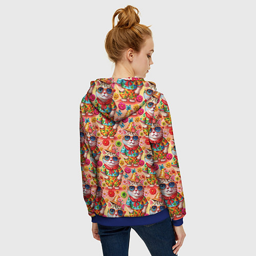Женская толстовка на молнии Коты и летний вайб паттерн / 3D-Синий – фото 4
