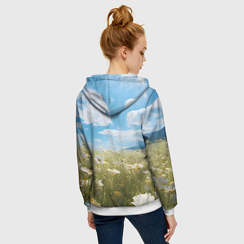 Женская толстовка на молнии Ромашковое поле / 3D-Белый – фото 4
