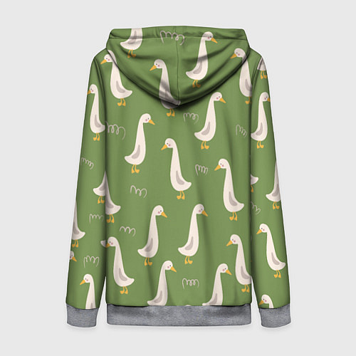 Женская толстовка на молнии Утки на зеленой травке - паттерн / 3D-Меланж – фото 2