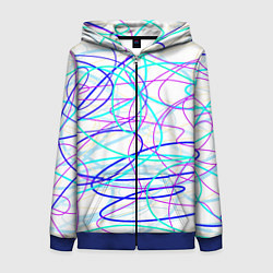 Толстовка на молнии женская Абстрактные линии сине-розовые на белом, цвет: 3D-синий