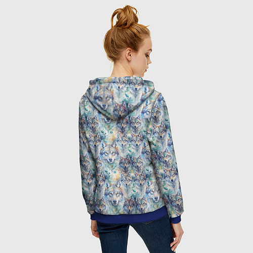 Женская толстовка на молнии Паттерн из волков / 3D-Синий – фото 4