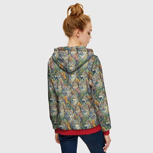 Женская толстовка на молнии Волки паттерн / 3D-Красный – фото 4