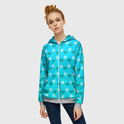 Толстовка на молнии женская Сюрикены и сердечки: голубой, цвет: 3D-меланж — фото 2