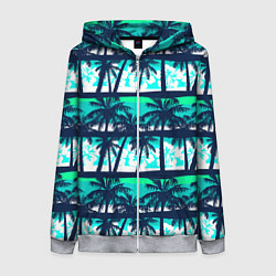 Толстовка на молнии женская Тропический франжипани с пальмами, цвет: 3D-меланж