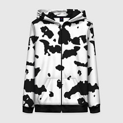 Толстовка на молнии женская Черно белый пятнистый узор, цвет: 3D-черный