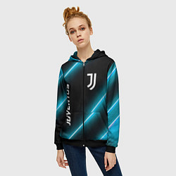 Толстовка на молнии женская Juventus неоновые лампы, цвет: 3D-черный — фото 2