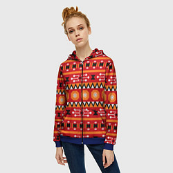 Толстовка на молнии женская Этническая геометрия в ярких цветах, цвет: 3D-синий — фото 2