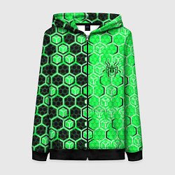 Толстовка на молнии женская Техно-киберпанк шестиугольники зелёный и чёрный с, цвет: 3D-черный