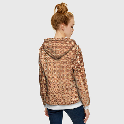 Женская толстовка на молнии Светлый коричневый абстрактный узор / 3D-Белый – фото 4