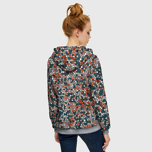 Женская толстовка на молнии Красно-бирюзовый паттерн мелкая мозаика / 3D-Меланж – фото 4