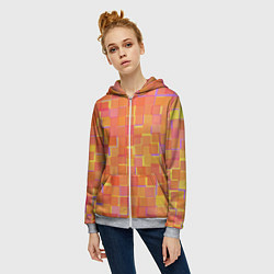 Толстовка на молнии женская Россыпь оранжевых квадратов, цвет: 3D-меланж — фото 2