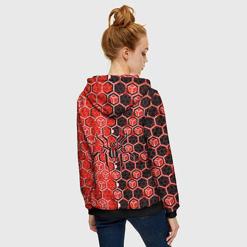 Женская толстовка на молнии Техно-киберпанк шестиугольники красный и чёрный с / 3D-Черный – фото 4
