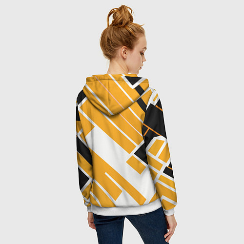 Женская толстовка на молнии Жёлтые широкие линии на белом фоне / 3D-Белый – фото 4