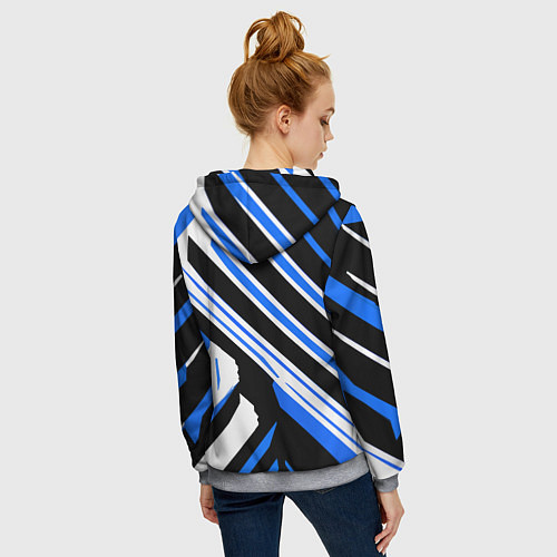 Женская толстовка на молнии Чёрно-синие полосы на белом фоне / 3D-Меланж – фото 4