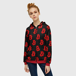 Толстовка на молнии женская Bitcoin red logo money, цвет: 3D-красный — фото 2