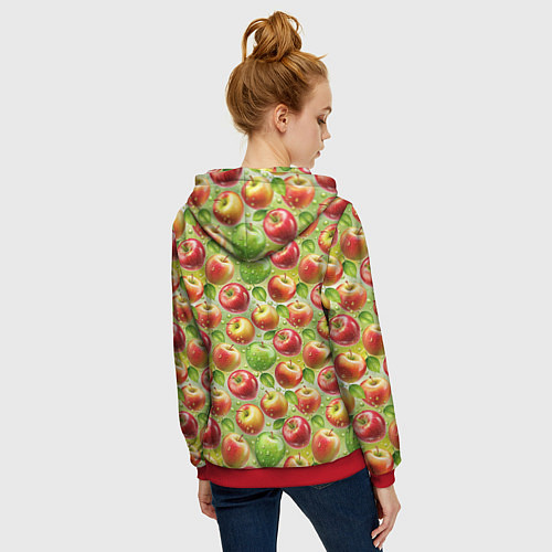 Женская толстовка на молнии Натуральные яблоки паттерн / 3D-Красный – фото 4