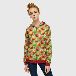 Толстовка на молнии женская Натуральные яблоки паттерн, цвет: 3D-красный — фото 2