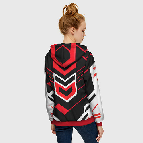 Женская толстовка на молнии Полосы и красно-белый шестиугольник / 3D-Красный – фото 4
