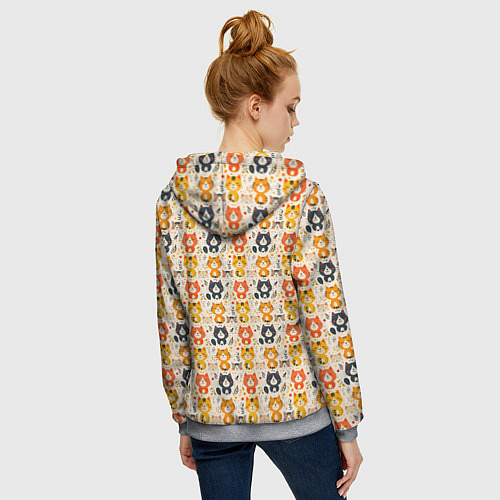 Женская толстовка на молнии Разноцветные котята ретро узор / 3D-Меланж – фото 4