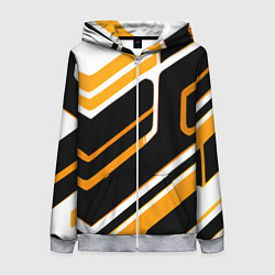 Толстовка на молнии женская Чёрно-жёлтые полосы на белом фоне, цвет: 3D-меланж