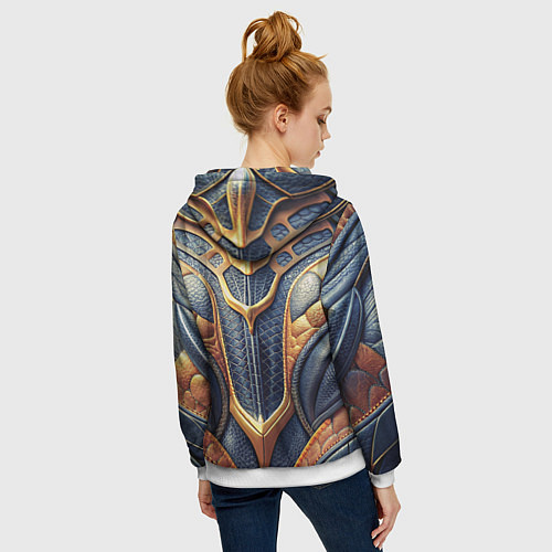 Женская толстовка на молнии Темная кожаная броня с желтой оплеткой / 3D-Белый – фото 4