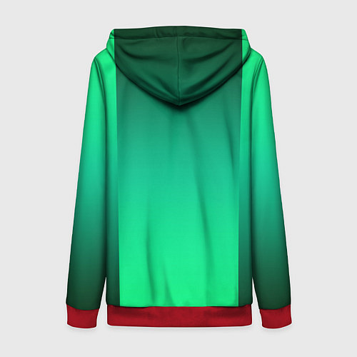 Женская толстовка на молнии Яркий зеленый градиентный комбинированный фон / 3D-Красный – фото 2