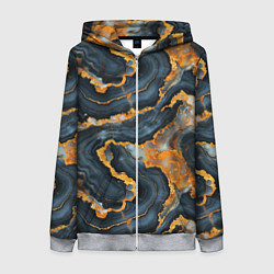 Толстовка на молнии женская Золотистый мрамор, цвет: 3D-меланж