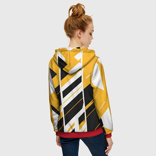 Женская толстовка на молнии Black and yellow stripes on a white background / 3D-Красный – фото 4