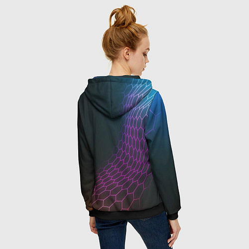 Женская толстовка на молнии Lamborghini neon hexagon / 3D-Черный – фото 4