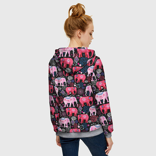 Женская толстовка на молнии Орнамент разноцветных слонов / 3D-Меланж – фото 4