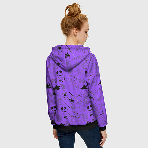 Женская толстовка на молнии Хэллоуин узор на фиолетовом фоне / 3D-Черный – фото 4