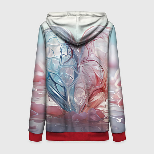 Женская толстовка на молнии Сердце - плазменная текстура / 3D-Красный – фото 2