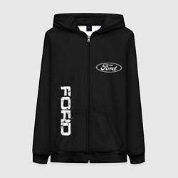 Толстовка на молнии женская Ford logo white steel, цвет: 3D-черный