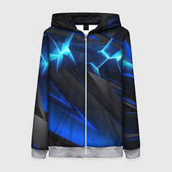 Толстовка на молнии женская Абстракция синяя из градиента и линий, цвет: 3D-меланж