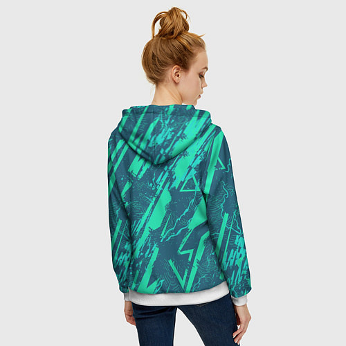 Женская толстовка на молнии Абстракция геометрический светло зеленый паттерн / 3D-Белый – фото 4