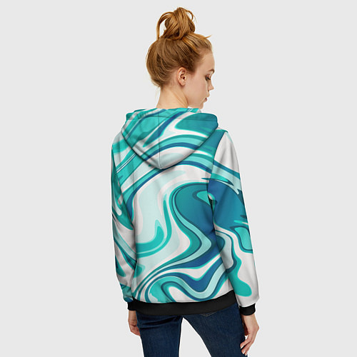 Женская толстовка на молнии Кислотно синий белый мраморный фон / 3D-Черный – фото 4
