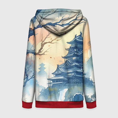 Женская толстовка на молнии Japanese landscape - watercolor / 3D-Красный – фото 2