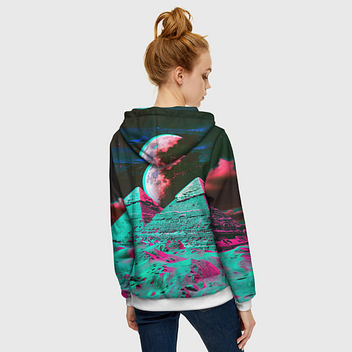 Женская толстовка на молнии Пирамиды и луна - стереоэффект / 3D-Белый – фото 4