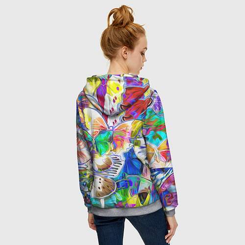 Женская толстовка на молнии Живописные бабочки / 3D-Меланж – фото 4